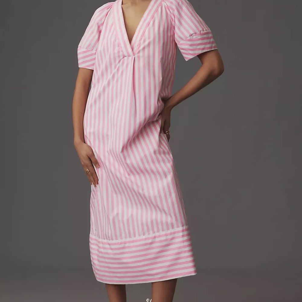 Maeve Puff-Sleeve V-Neck Midi Dress